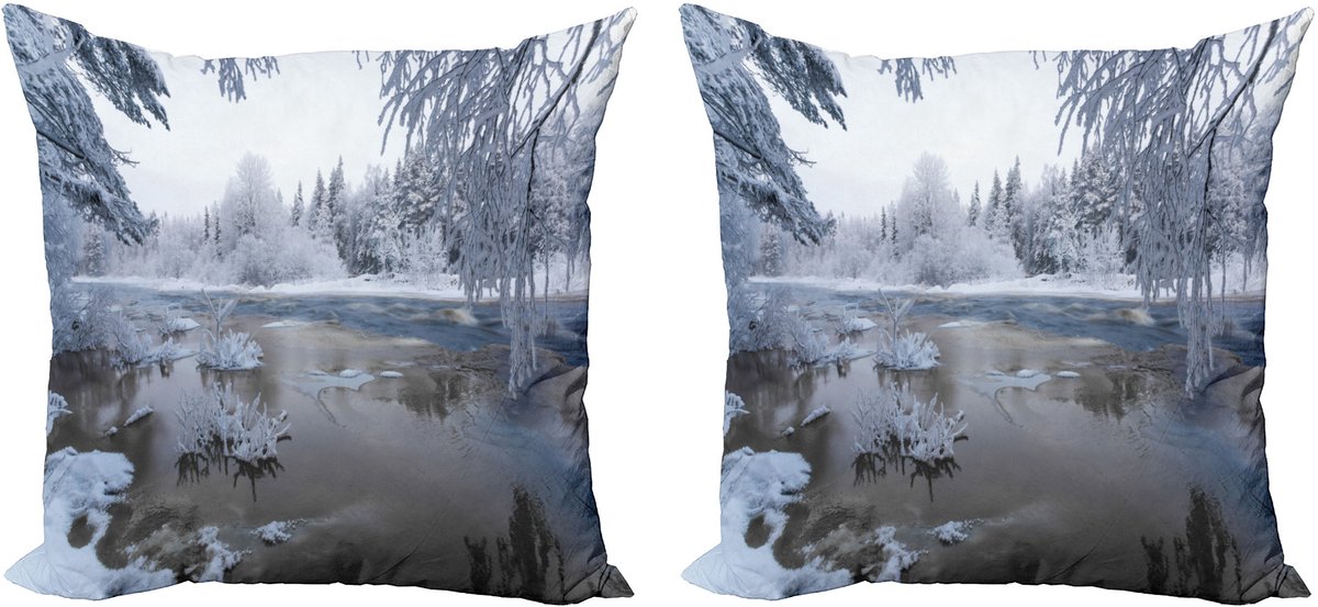 ABAKUHAUS winter decoratieve kussenhoes – 50x50 cm – 2-delige set – Noordische sneeuw Wit