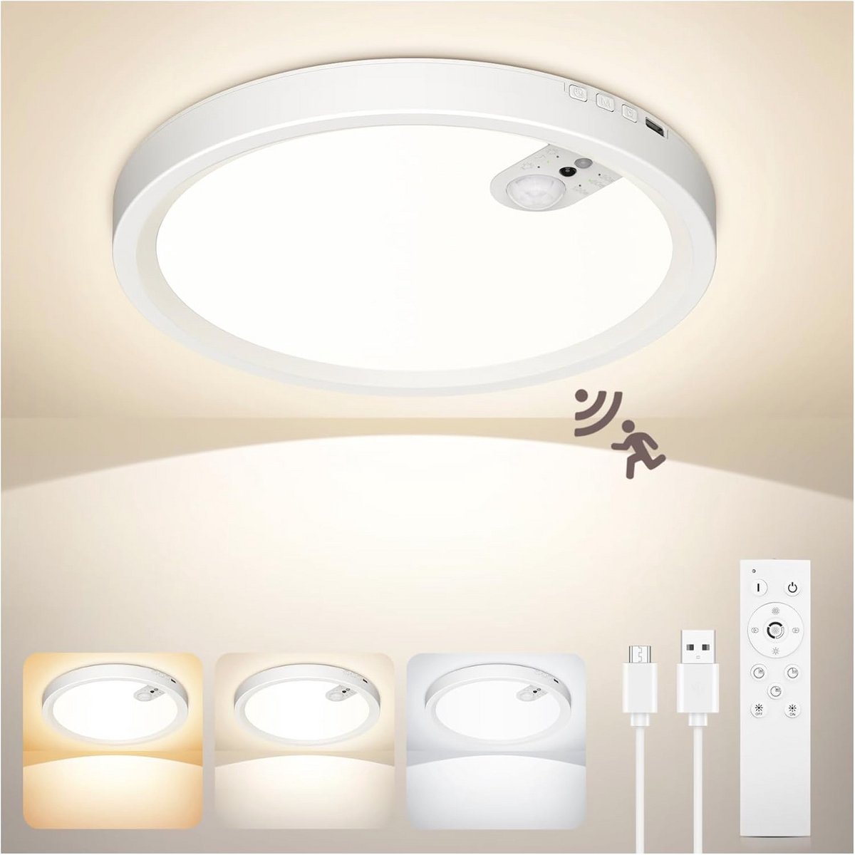 Dimbare LED Plafondlamp met Bewegingsmelder en Afstandsbediening