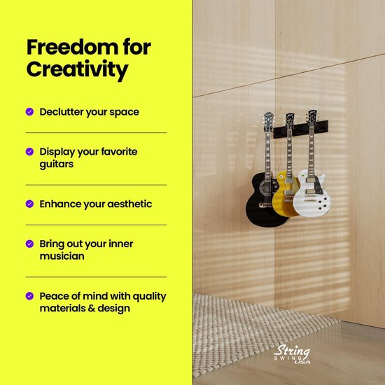 D&A Guitar Gear HEADLOCK: 'S Werelds meest stevige professionele vergrendeling GITAAR WALL Mount, Stevige metalen constructie verstelbare hanger voor elektrische akoestische bas gemakkelijk te