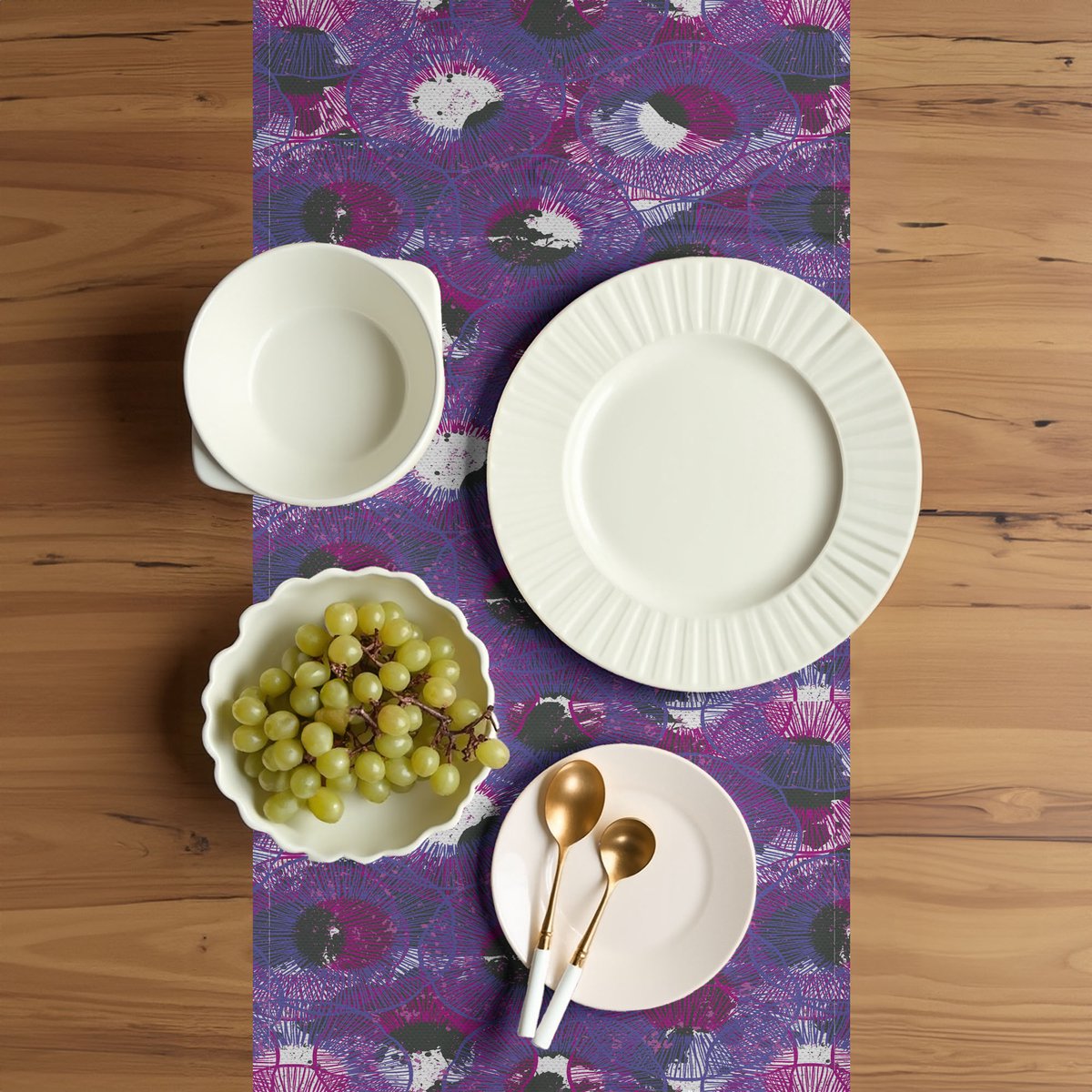 ABAKUHAUS – Abstracte Tafelrunner – 40x180 cm, Polyester, Multicolor Lila