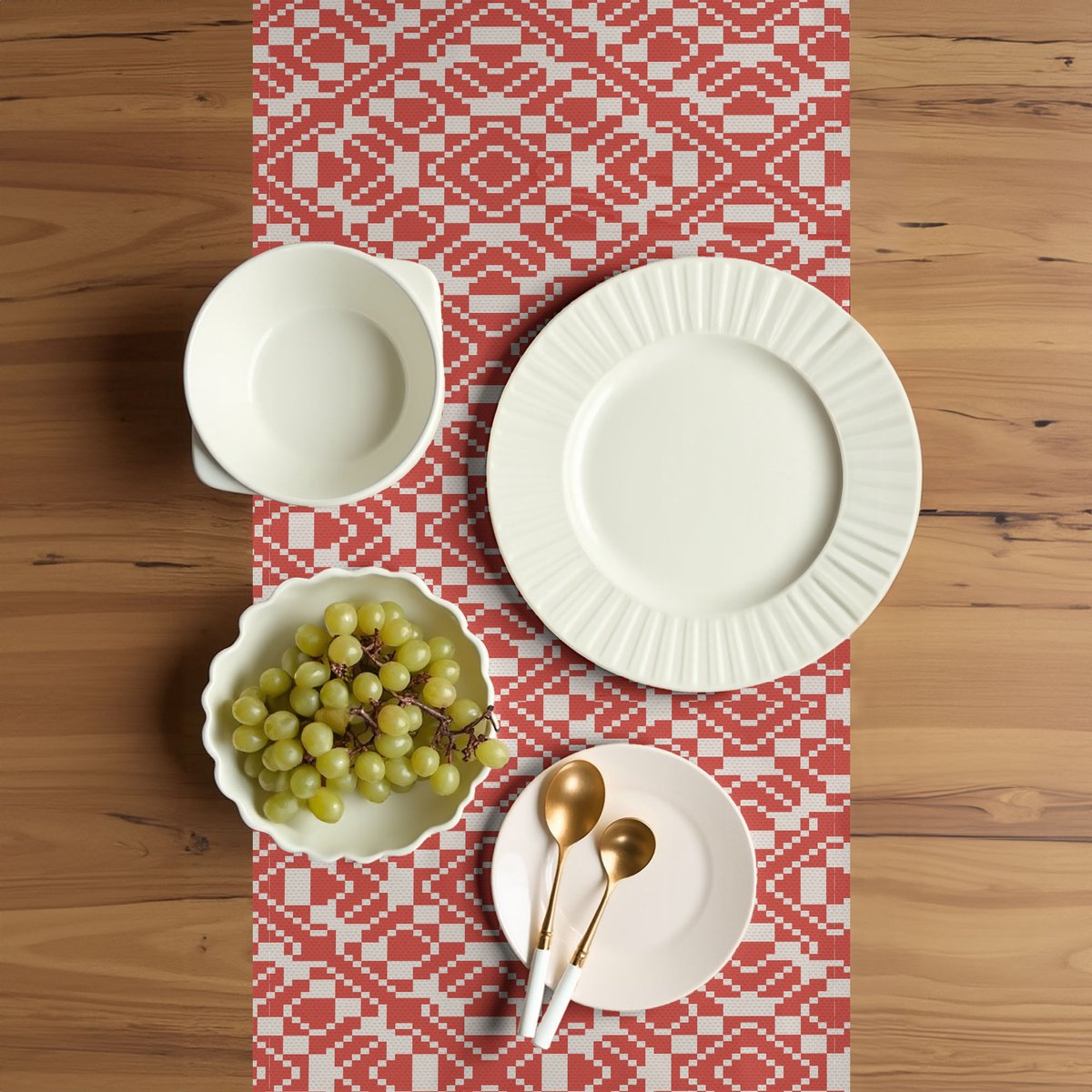 ABAKUHAUS Tafelloper – Geometrisch Bicolor – 40×180 cm – Donker zalm/grijs