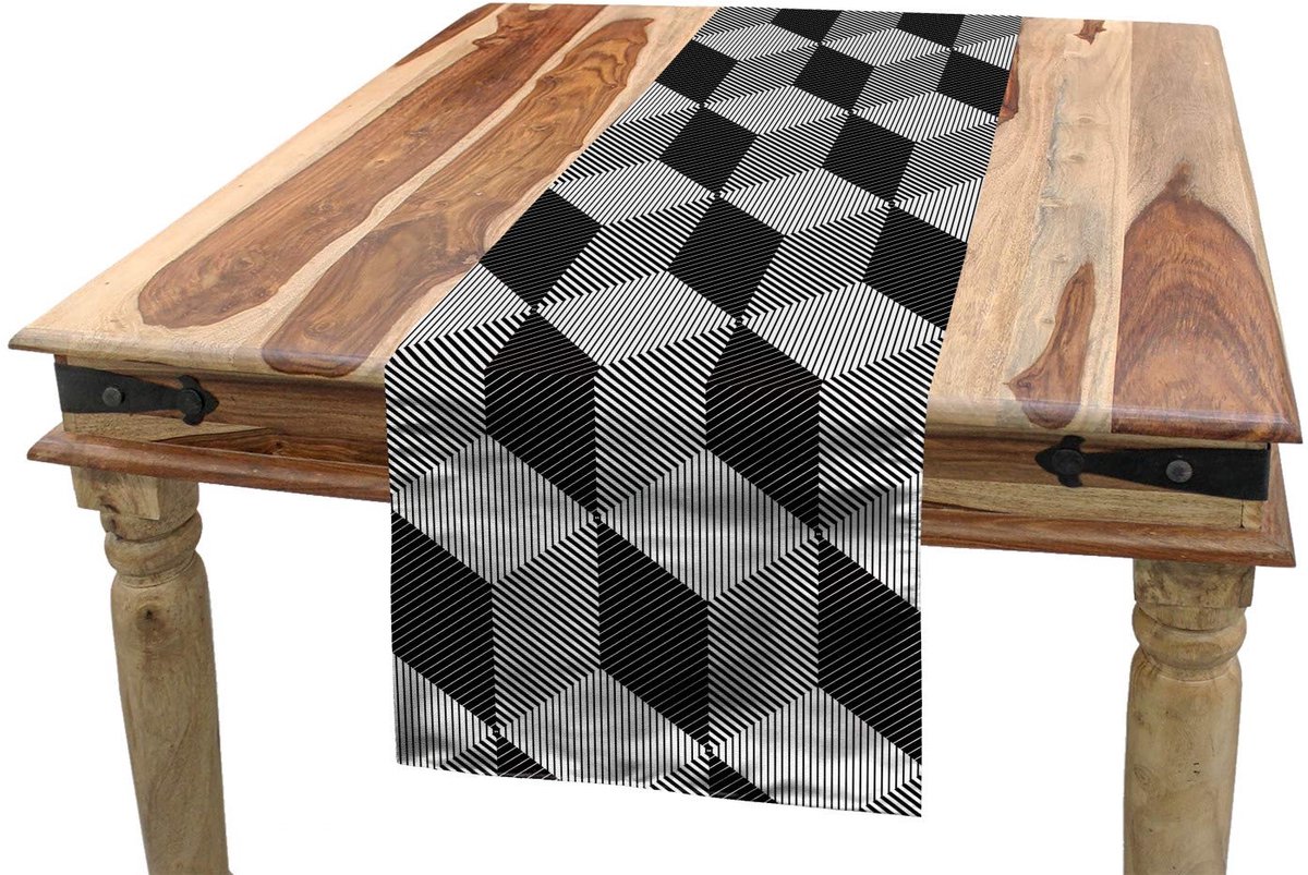 ABAKUHAUS tafelrunner zwart-wit – 40 x 180 cm – Polyester, machinewasbaar