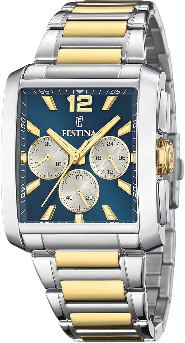 Heren Analoge Quartz Horloge met RVS Band - Zilver-Goud-Blauw