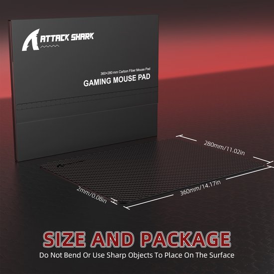ATTACK SHARK CM04 Carbon Fiber eSport Gaming Mousepad - Ultradun ontwerp - 36*28 CM - Koolstofvezel