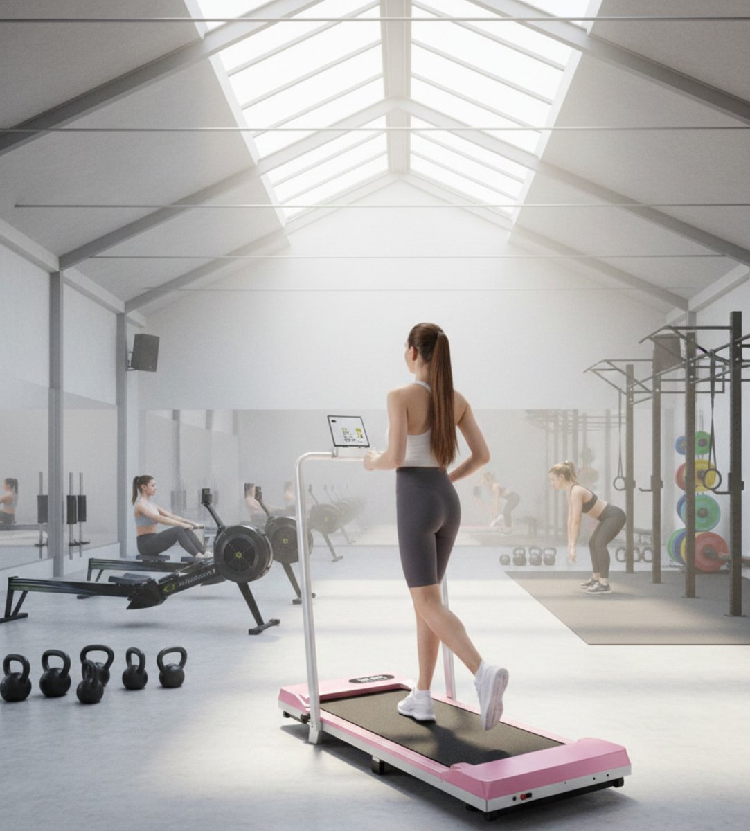 Treadmill Walking Pad met Helling & Afstandsbediening – Roze Inklapbare Loopband voor Thuis & Kantoor – Stil Looppad tot 120 kg met LED Display – Compact & Schokabsorberend – Altameubel