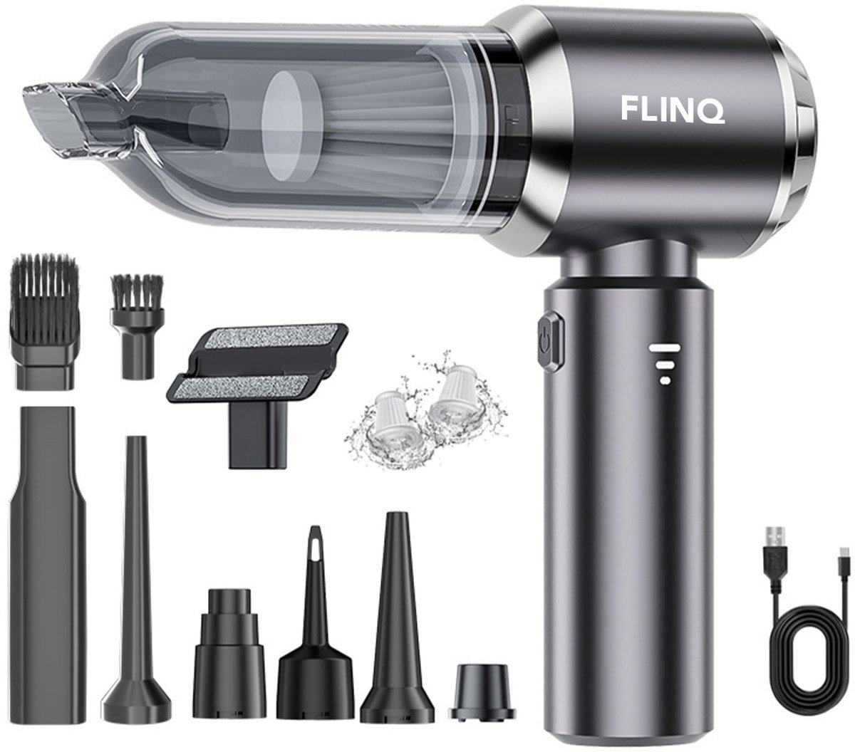 FlinQ Kruimeldief Snoerloos V3 - Handstofzuiger - Zuigen & Blazen - Kruimelzuiger - Stofzuiger zonder zak - Auto Stofzuiger - Airduster - HEPA Filter - Incl Opzetstukken