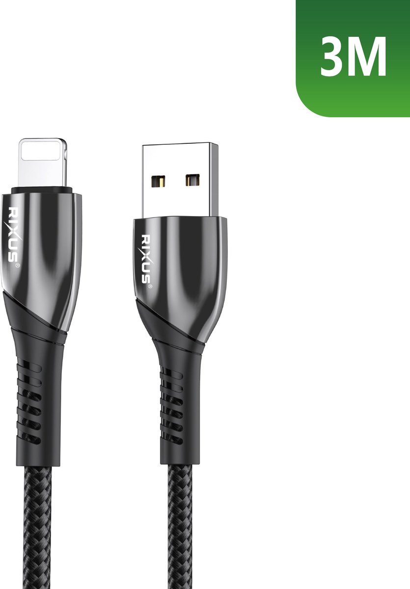 Rixus RXUC39AL Charging Cable USB-A To Lightning Nylon 3m Black