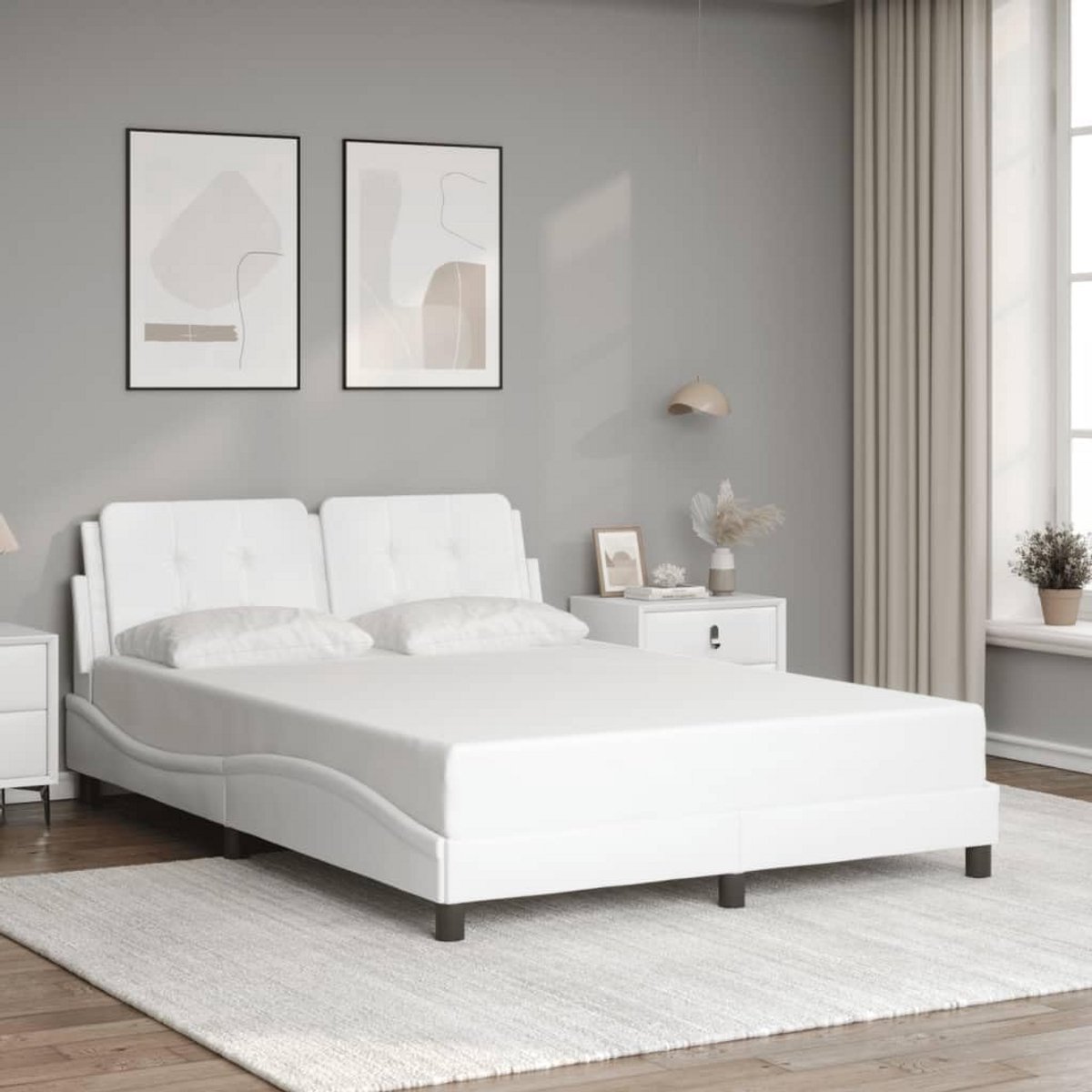 Bedframe met Hoofdeinde van Kunstleer 140x200 cm - Wit - Ideaal voor Slaapkamer en Gastenkamer