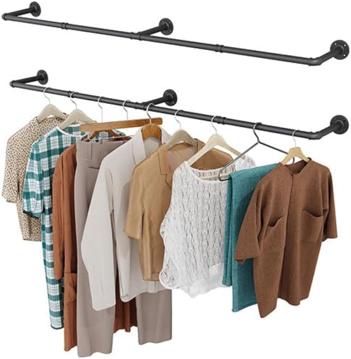 VIN® Kledingstang voor aan de Muur – Hoogwaardige Stalen Kledingroede – Set van 2 - Kledingrek - Hangrek - Garderobe Stang – Wandmontage – 167 cm