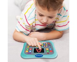 ABC tweetalige educatieve tablet met touchpaneel en LED-display ter illustratie van spelinteracties in het Engels en Frans