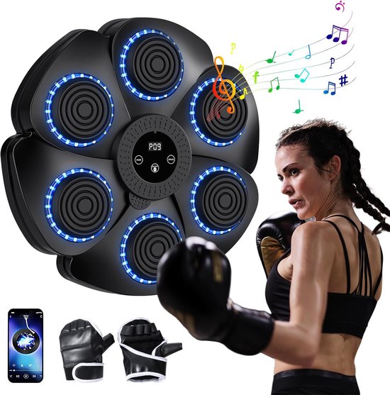 Boxing Machine - Boksmachine - Muzikale Boxmachine - 2024 Nieuwe Muurmontage Slimme, Bluetooth met Boxhandschoenen Volwassenen/Kinderen, 9 Snelheids- en Tellerstanden