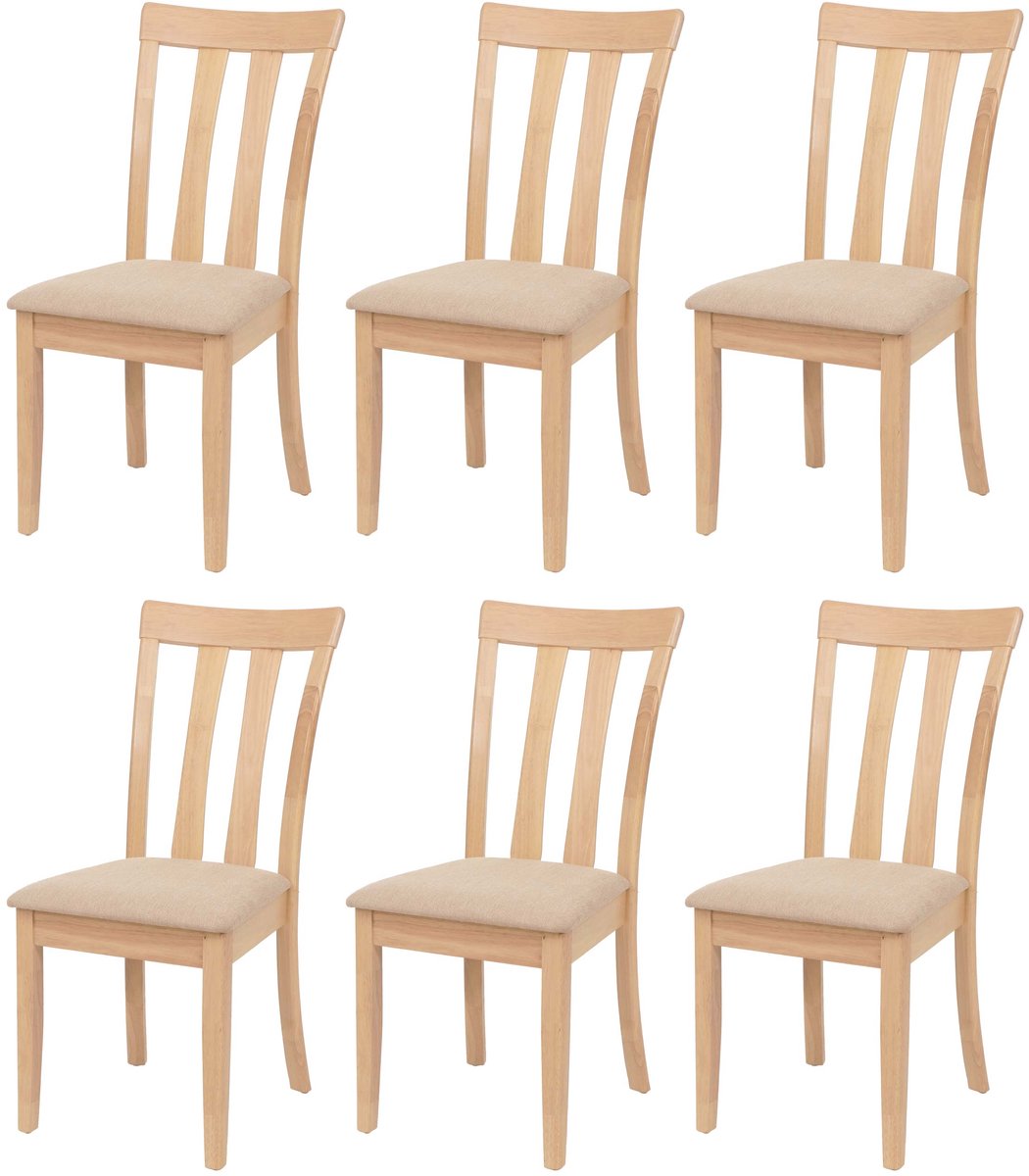 Set van 6 eetkamerstoelen MCW-G46, keukenstoel, stof/textiel, massief hout ~ natuurkleurig frame, beige