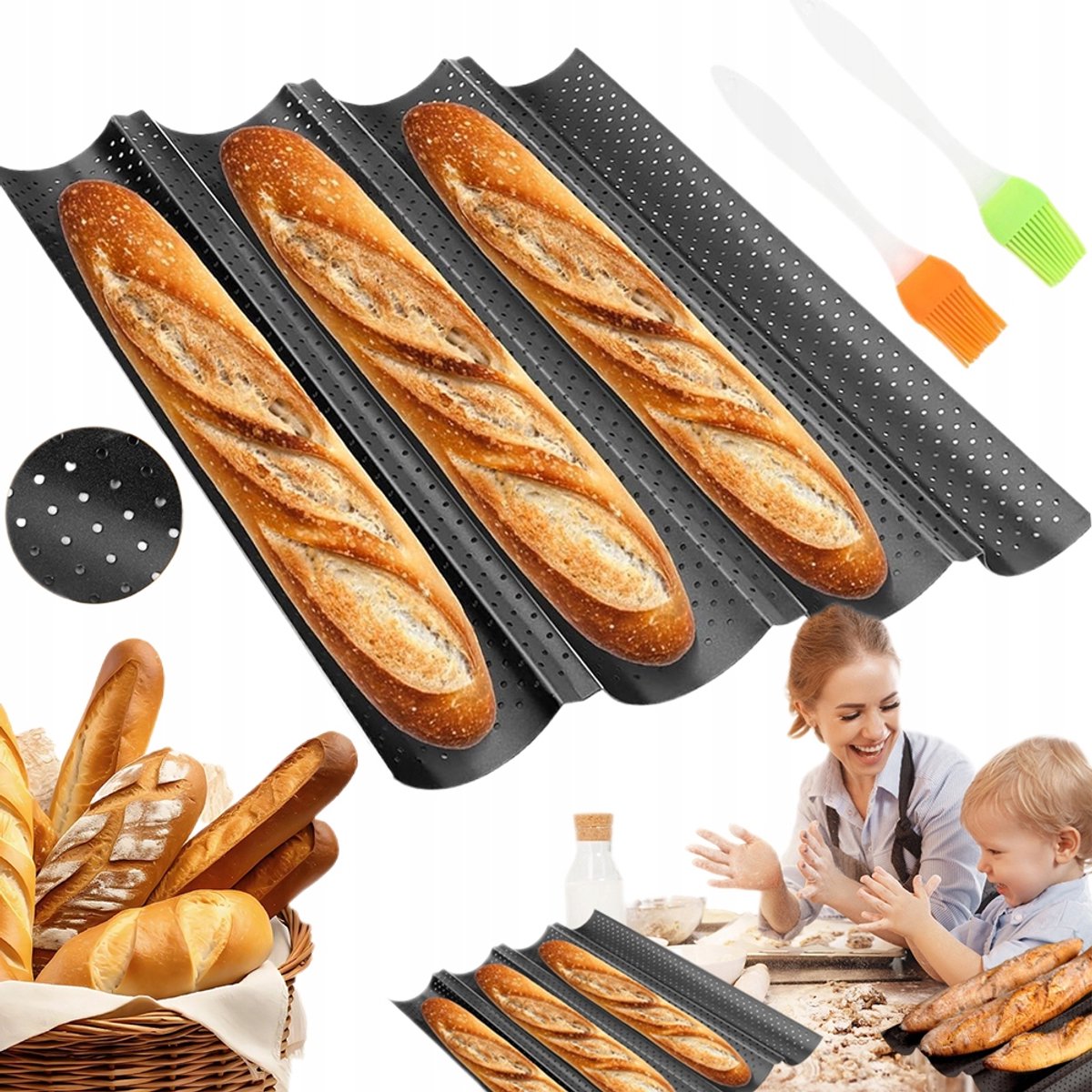 Bakvorm voor stokbroden - L38 x B32 cm - 4 rijen - stokbroodvorm - Baguette bakvorm