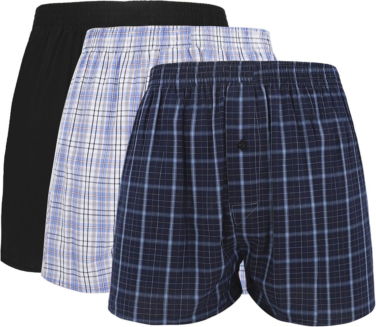 Heren Loose Fit Boxershorts van 100% Katoen met Knoop - Verpakking van 3 Stuks
