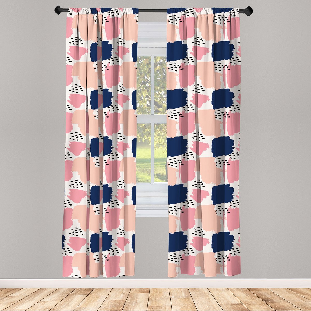 ABAKUHAUS Navy & Blush gordijnen – 2x75x225 cm – microfaser gordijnen, halfschaduw