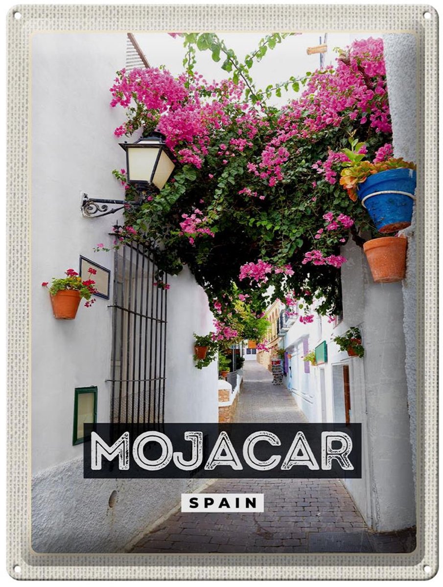 Blechschild Reise 30x40cm Mojacar Spain Spanien Blumen Geschenk