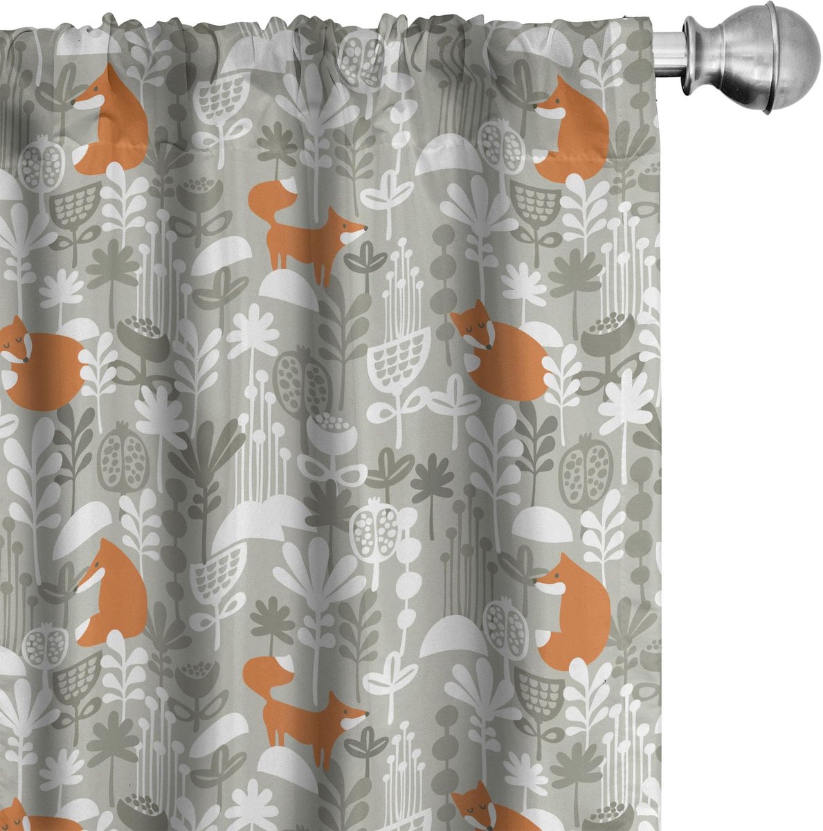 ABAKUHAUS Vos Gordijnen – Doodle Stil Woud Ontwerp, 2×75×225 cm – Oranje/Wit
