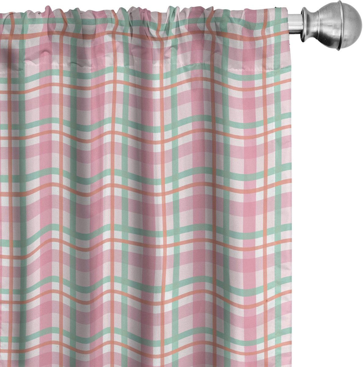 ABAKUHAUS Gordijn – Geruit mintgroen zalmroze – 2x75x225 cm microvezel