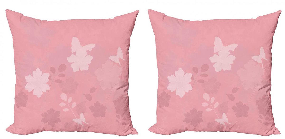 ABAKUHAUS Roze Kussenhoes – Set van 2x40x40 cm – Dubbelzijdig bedrukt – Lichtroze Blassroze