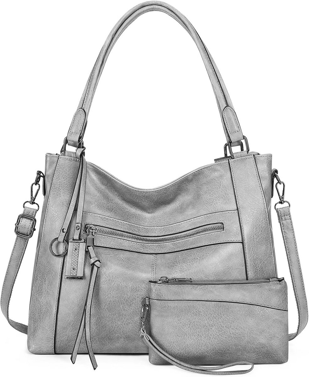 2-delige handtassen set voor dames - ruime schoudertas en portemonnee - PU-leer tote bag voor kantoor en winkelen