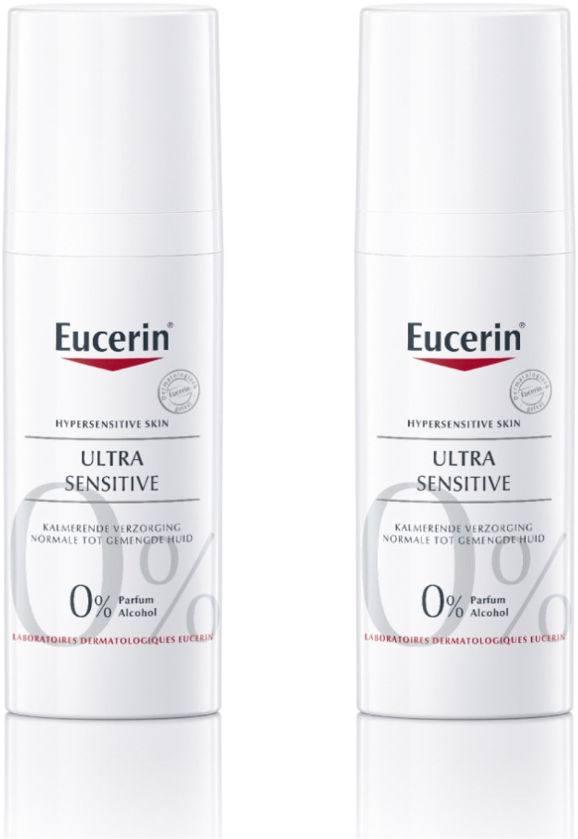 Eucerin UltraSENSITIVE Kalmerende Dagcreme voor Vrouwen - Normale tot Gemengde Huid - Rosacea Crème - 50ml - Voordeelverpakking - Bundel van 2