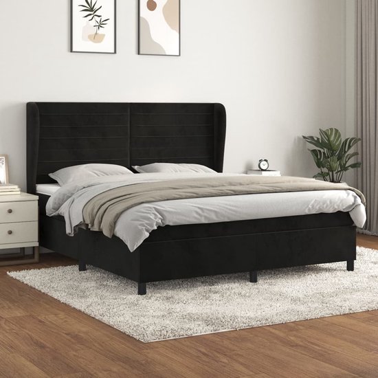 vidaXL-Boxspring-met-matras-fluweel-zwart-160x200-cm