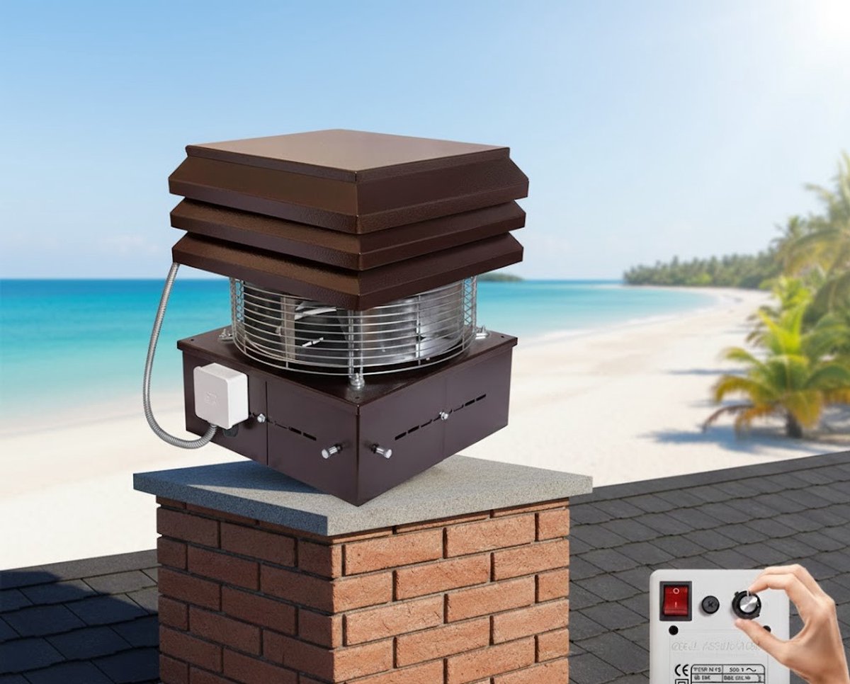 Professionele Haardrookafzuiger 50×50×50 cm – Industrieel Koper Aspirator voor Open Haard, Kachel & Pizzaoven, 6-Snelheden, 170W, Hittebestendig tot 700°C