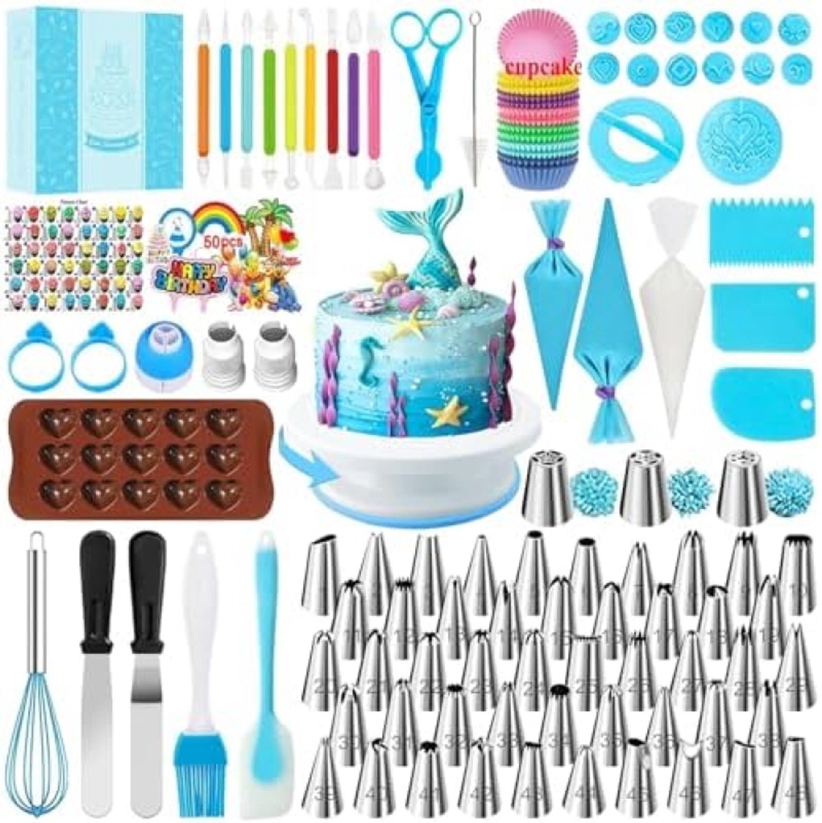 Taartaccessoires Set met Draaibaar Plateau en Bakbenodigdheden - 290 Stuks