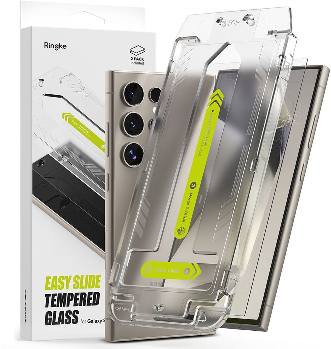 Ringke Easy Slide Geschikt voor Samsung Galaxy S24 | Screen Protector met Jig | 9H Volledig Dekkend Tempered Glass | Case Friendly | Gemakkelijke Installatie | 2-Pack