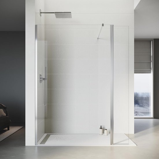 Douchewand 100 x 200 cm met Easy-Clean nano-glas en zijpaneel