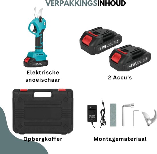 Truskore Elektrische Snoeischaar - Draadloos - Professioneel Takkenschaar voor 28 & 40mm - Tuinschaar - Heggenschaar op Batterij - Inclusief Opberkoffer, 2 Accu's & Reserve Set Snoeimes van Truskore — afbeelding 5