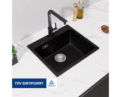 CECIPA max Granieten spoelbakken Zwart - Spoelbak voor keuken 50x45 cm - Met waterafvoersysteem