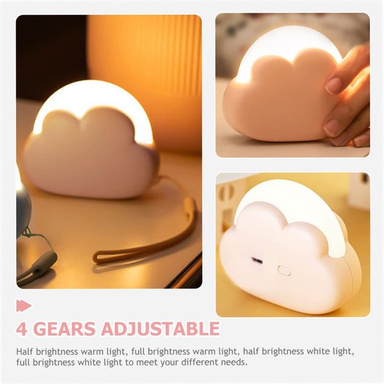 Draagbare LED-nachtlamp - Slaapkamer wolken nachtlicht - Oplaadbare kinderkampeernachtlamp - Slaapkamerbedlamp - USB-oplaadbaar - Met polsband - Met USB-kabel - Geschikt voor woninginrichting en slaapkamerverlichting - Roze van Merkloos — afbeelding 5