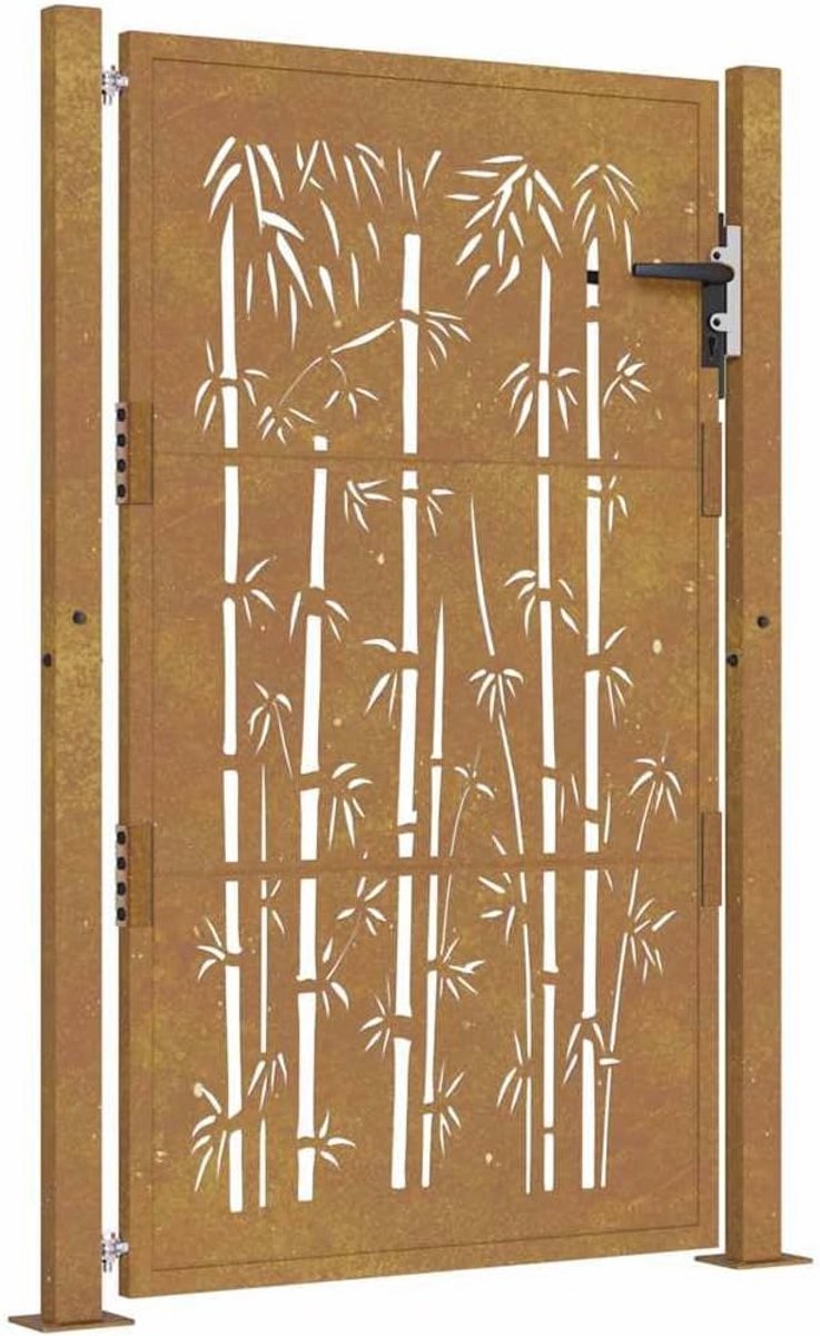 Bamboe ontwerp poort 105x155 cm corten staal - Duurzaam en elegant voor tuin of terras