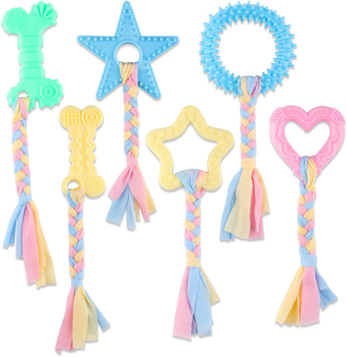 6 stuks puppy-kauwspeelgoed voor kinderziektes van klein ras bijtring voor puppy’s zacht rubber duurzaam speelgoed voor honden touw grappig interactief