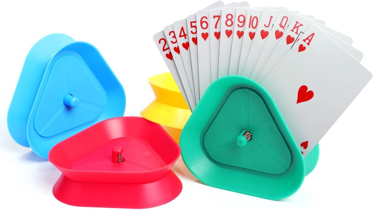 Set van 4 driehoekige speelkaarthouders - handsfree ontwerp voor kaartspellen - perfect voor verschillende kaartgroottes en gebruikersgroepen - ideaal voor vrienden en familie