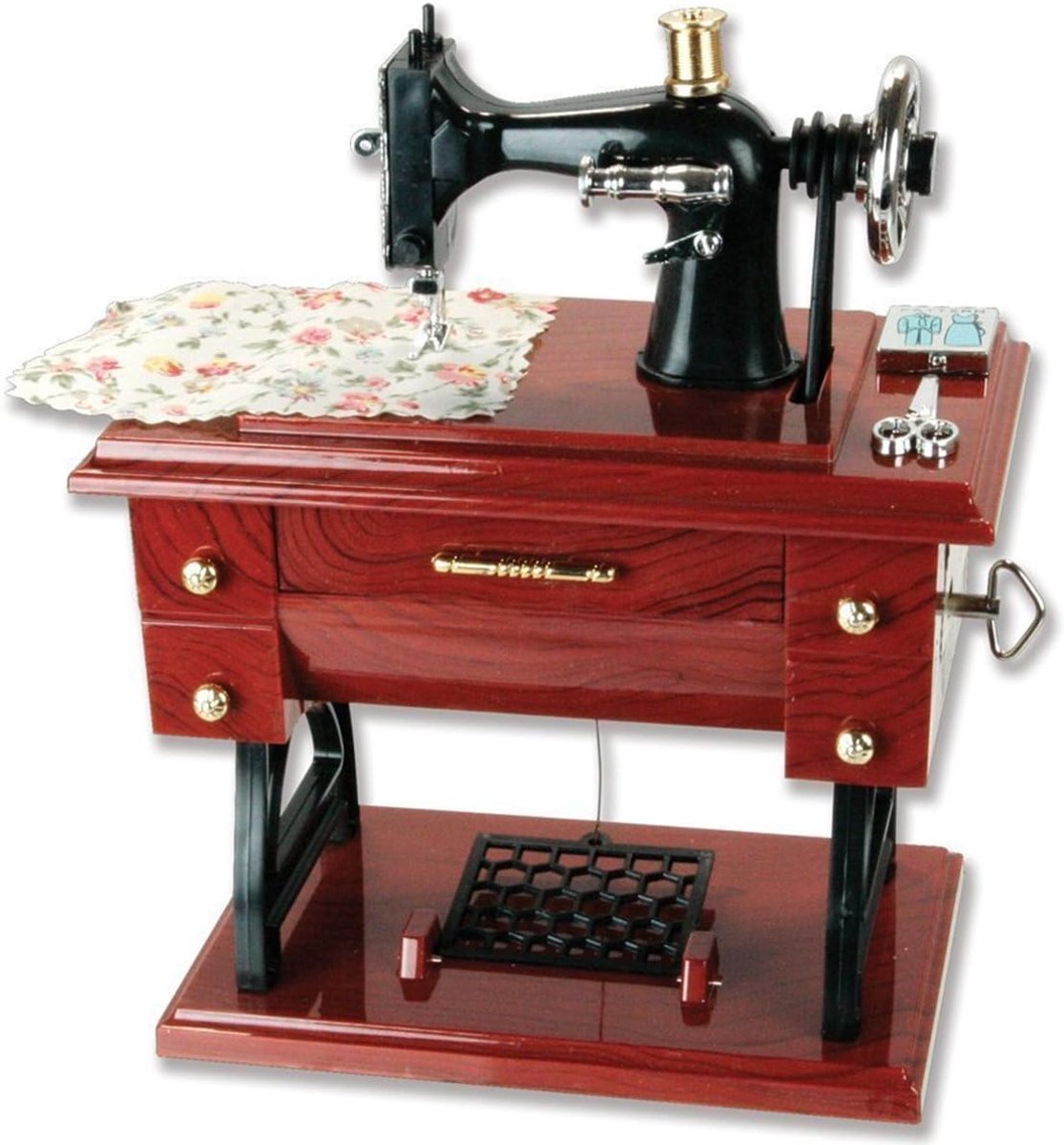 Vintage mini naaimachine stijl plastic muziekdoos tafelblad decoratief speelgoed, geschikt voor kinderen, bruin model