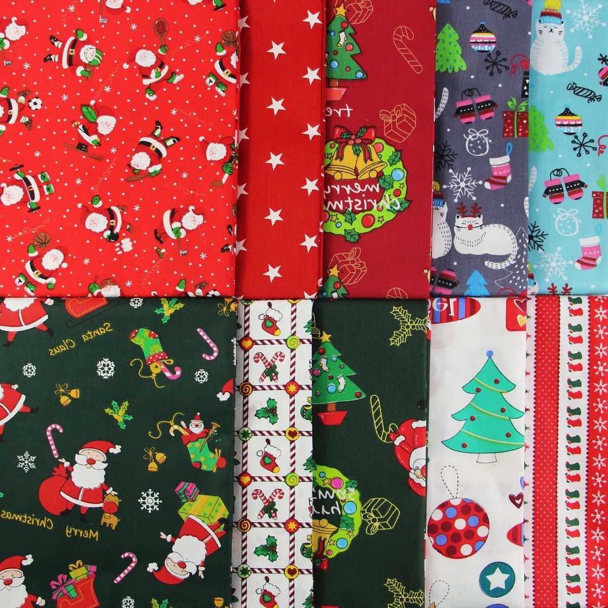 Provento - Stoffen katoen Kerst, modieus patroon, naaien, quilten - 10 stuks