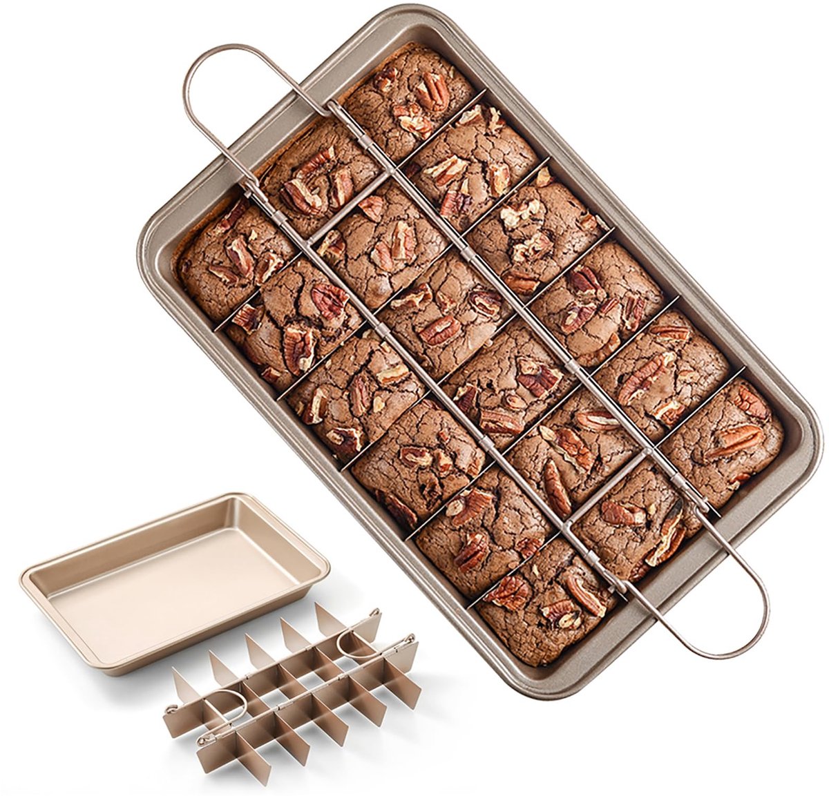 Koekenpan met verdelers, antiaanbak bakplaatset, bakplaat van koolstofstaal met handvat, geschikt voor de oven, 18 voorgesneden vierkante bakvormen (30,48 cm x 20,32 cm)