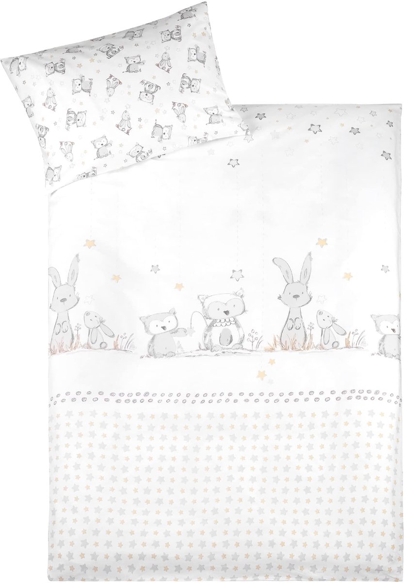 Unyqoos Zacht en Ademend Beddengoed voor Baby- en Kinderbedden met Dierendesign wit