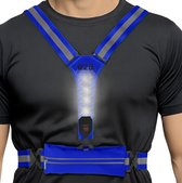 R2B Hardloopvest met Verlichting en Opbergvak - USB-C Oplaadbaar - Wandel & Hardloop Verlichting aan Voor- en Achterkant - Reflecterend Running Vest / Running belt - Loopvest Dames & Heren - Blauw