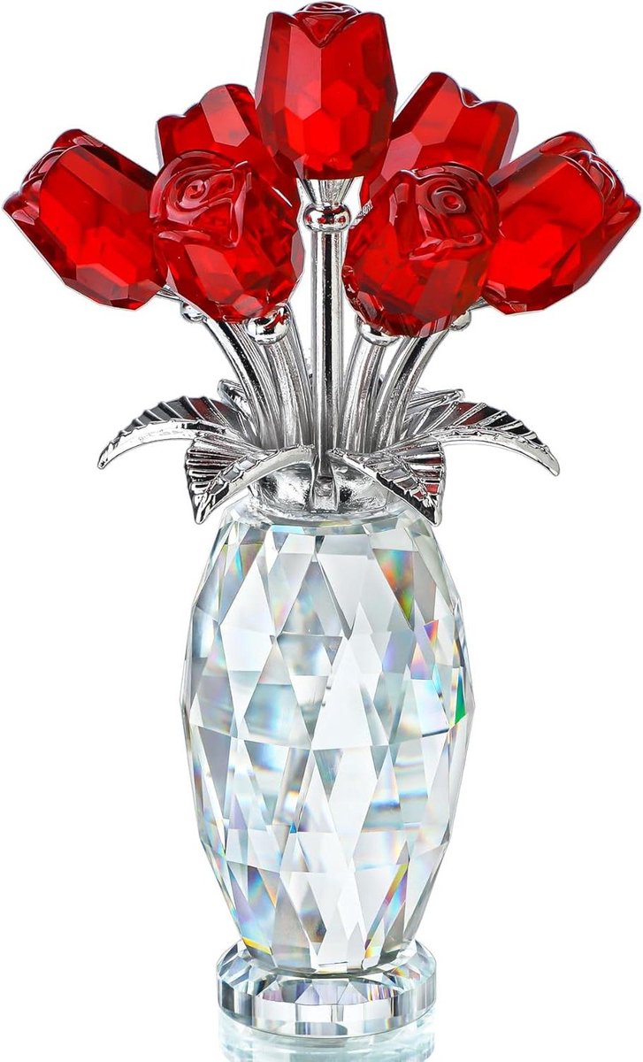 Cosensi - Kristallen Roos Beeldje Rood - Glazen Bloem Moederdag Geschenk - Met Geschenkdoos - Valentijnsdag Kerst Jubileum