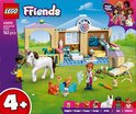 Boîte LEGO Friends Clinique Vétérinaire : cheval, figurines, chats, chiots et lapin.