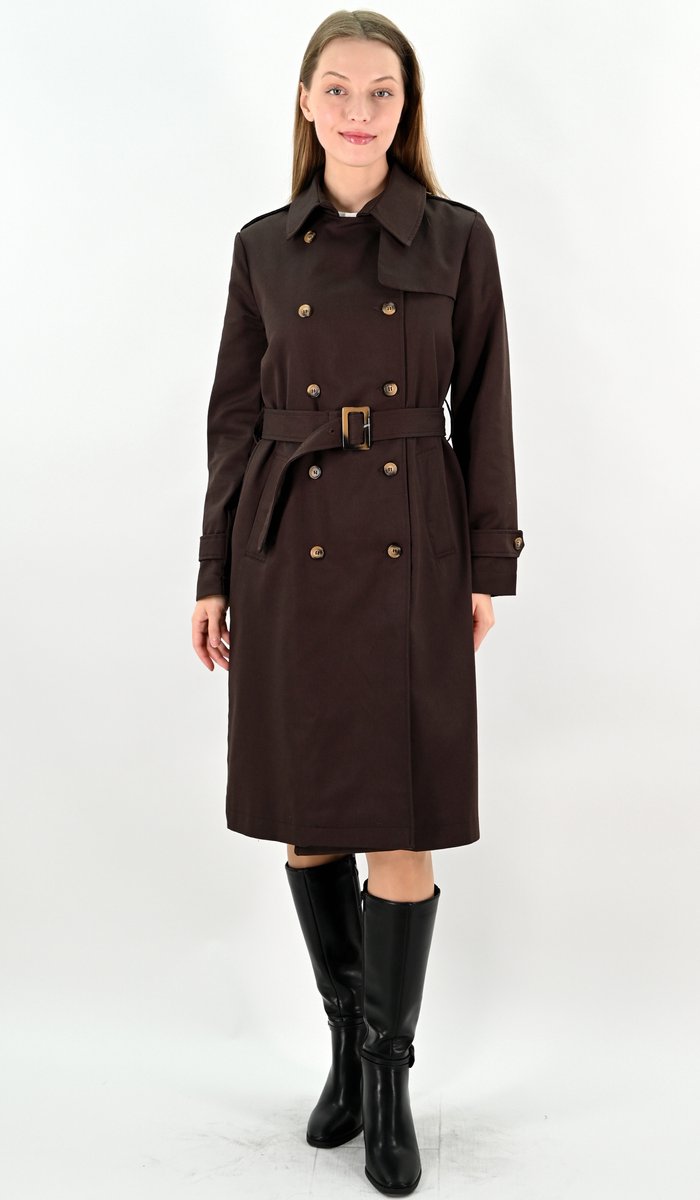 YesMooi - Waterafstotende lange trenchcoat - Water repellent - Bruin - M (38)