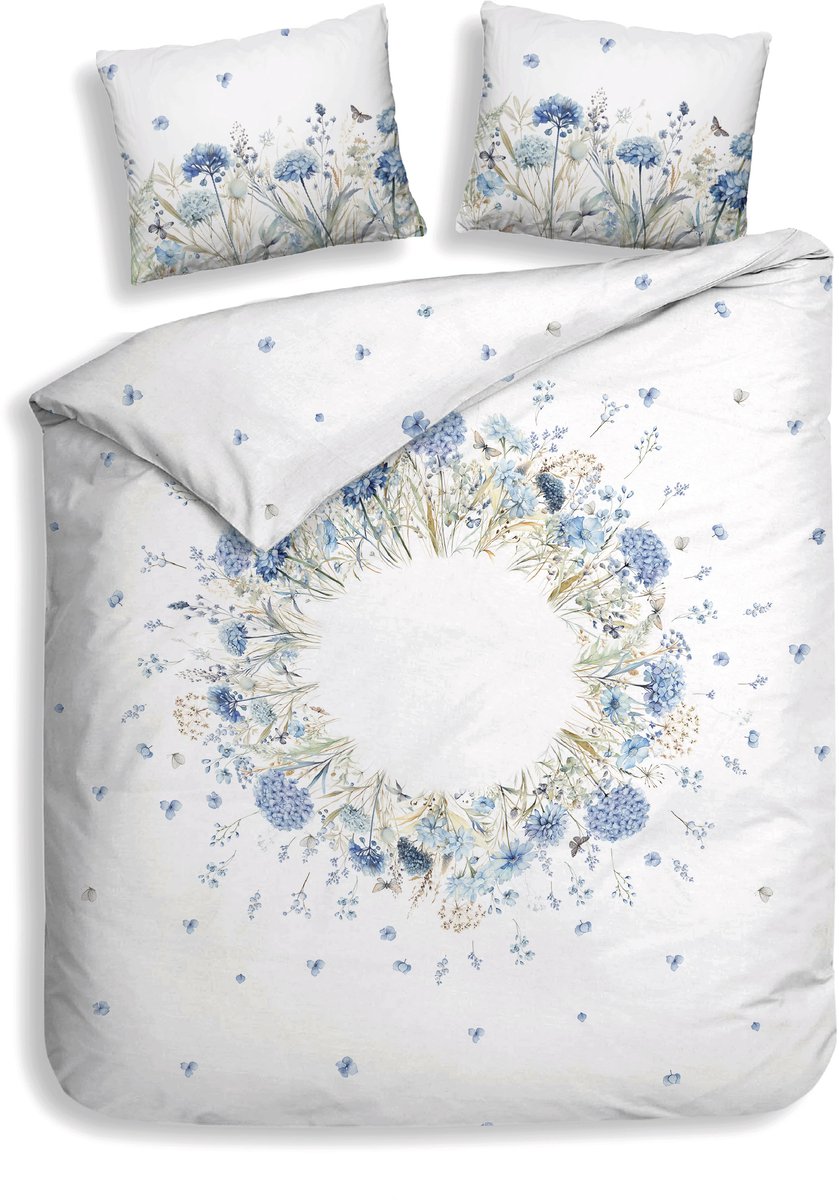 Heckettlane Dekbedovertrek Mikaela - Bedlinnen met Bloemen print - 200x200-220 cm - Tweepersoons - Wit - Dekbedovertrek van 100% Katoen-Clip Sheared White