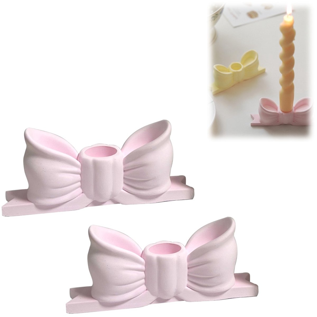 2 stuks - Kandelaars - Gips kandelaars - Ideale centerpieces voor bruiloften, feesten en romantische diners - Elegante ornamenten - Strikontwerp - Roze