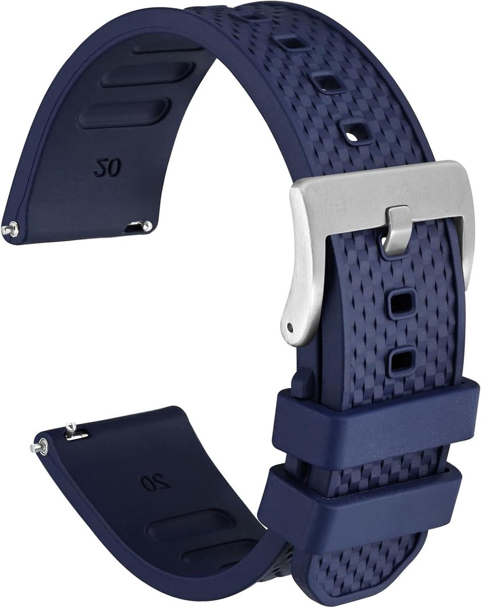 Cosensi - Neonrubberen Horlogeband 20mm 22mm Snelsluiting Gestructureerd Rooster Mat RVS Gesp