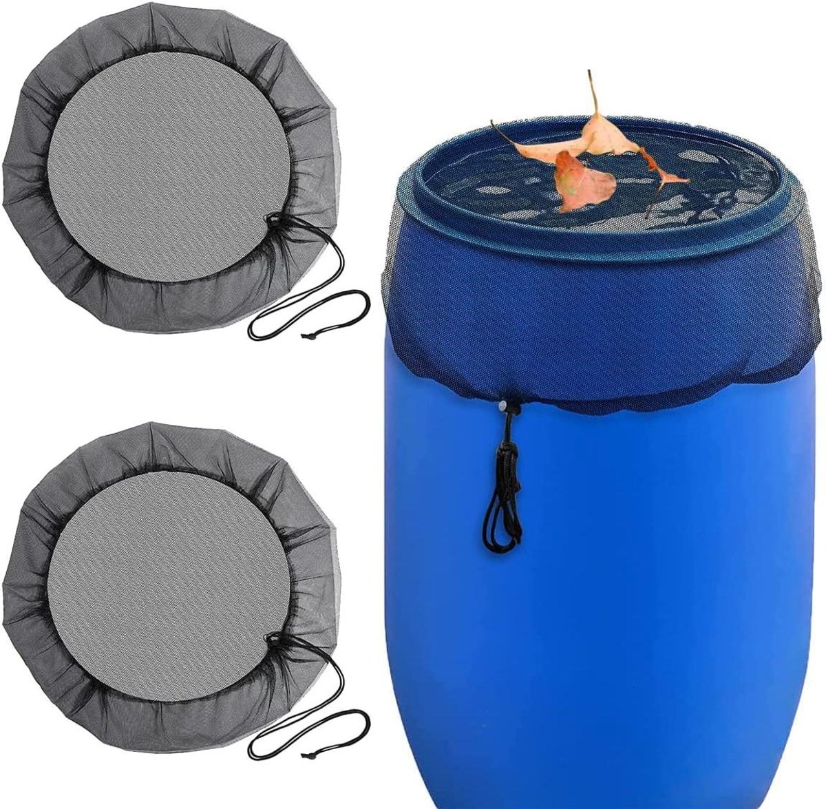 Cosensi - Regentonnen met Netafdekking en Muggenbescherming - Verstelbaar Trekkoord - Diameter 95 cm - 2 stuks