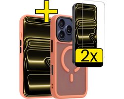 Hoesje - Met 2x Screenprotector - Geschikt voor Apple iPhone 17 Pro - Magsafe Compatible - Sterk & Shockproof - Back Cover - Shock Proof Case - Telefoon Hoes - Telefoonhoesjes - Perzik