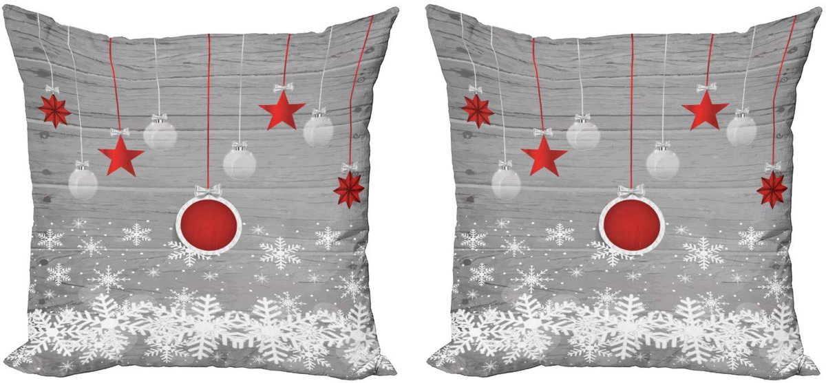 ABAKUHAUS Kussenhoes Set – 2x45x45 cm – Sterren/Sneeuw – Dubbelzijdig bedrukt Wit